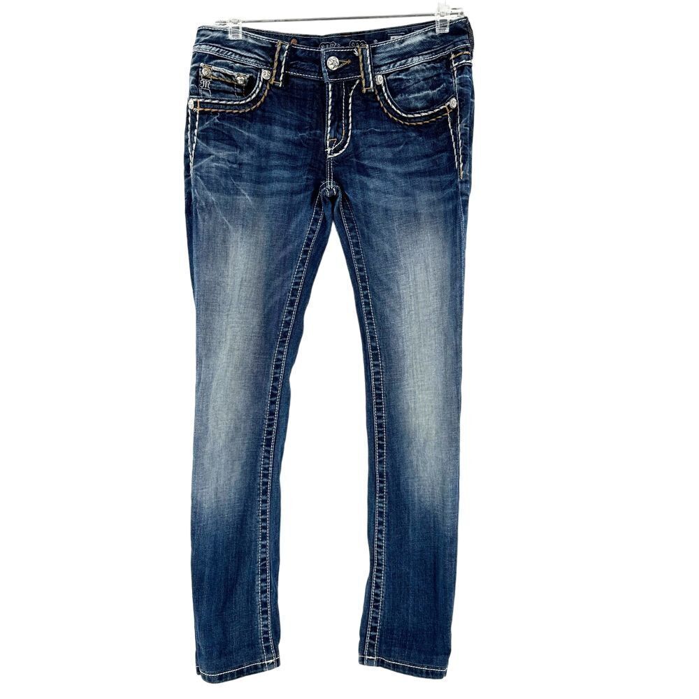 Miss Me Women's Jeans Signature Boot Cut Size 27 Blue Stretch Fleur Embroidered